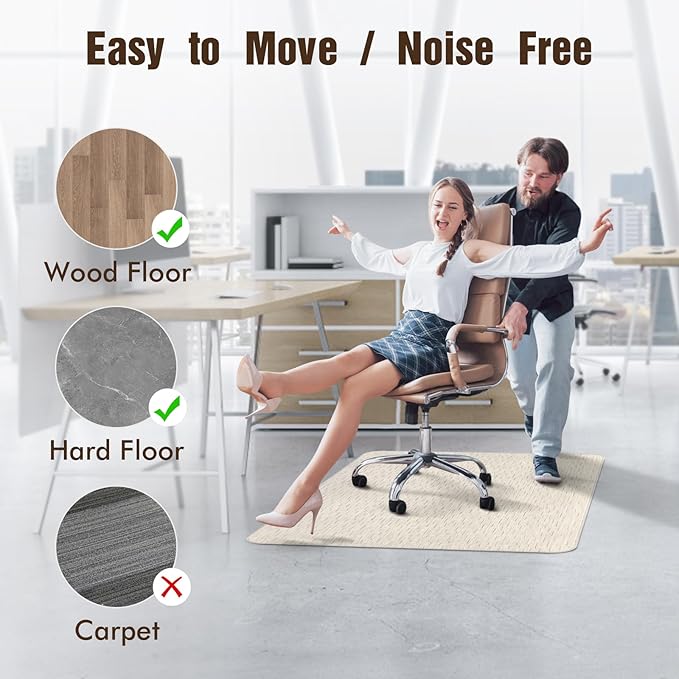 Blvornl Office Chair Mat for Hardwood Floor, 36" x 48" Desk Chair Mat for Hard Wood and Tile Floor, Large Anti-Slip Hard Floor Protector Rolling Chair Mat, PVC Mat Desk Rug for Office, Light Brown