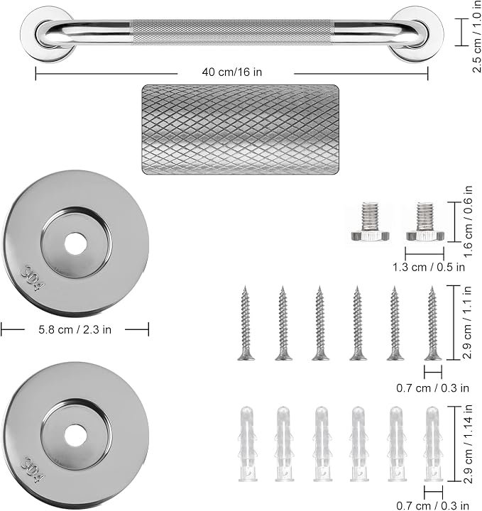 supregear Grab Bars for Bathtubs and Showers, Anti Slip Bathroom Grab Bars for Seniors, 304 Stainless Steel Safety Shower Handle, Toilet Handicap Elderly Assist Bathroom Wall Handle, 16 inch