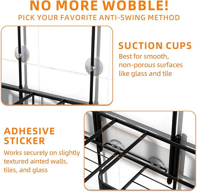 Epicano Shower Caddy for Handheld Showerheads,Black,Stainless Steel | Removable Hooks,Soap Holder & Toothbrush Holder, Rustproof, Anti-Swing, Holds Razor, Sponge, Soap, Toothbrush