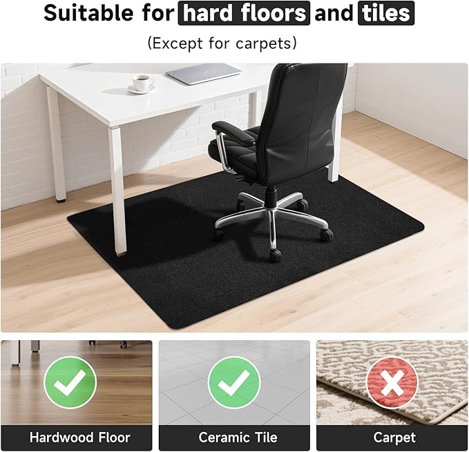 Black Office Chair Mat, Durable Desk Chair Mats for Hardwood Floor & Tiles, Under Rolling Chairs for Easy Glide and Protection (36" X 47")