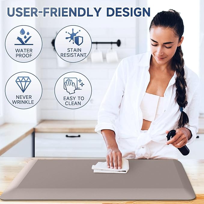 4/5 Inch Thick Kitchen Mats for Floor, StepRite Kitchen Rug for Standing Desk, Non-Slip, Thicker, Stain & Water Resistant, Comfort Anti Fatigue Floor Mat for Home, Kitchen, Office - Khaki,108 * 30''
