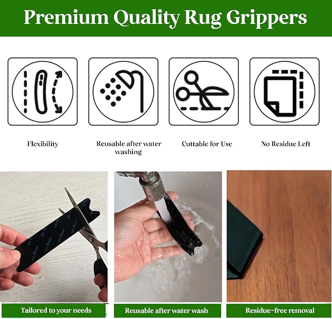 Rug Gripper Pads, 20 Pcs Super Adhesive Rug Grippers – Resuable & Washable Non-Slip Rug Stoppers, Helps Prevent Curling on Hardwood Floors and Carpet Corners
