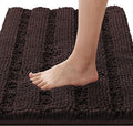 H.VERSAILTEX Bath Rugs for Bathroom Non Slip Bath Mats Extra Thick Chenille Striped Rug 20" x 32" Absorbent Non Skid Fluffy Soft Shaggy Washable Plush Mat for Indoor, Bath Room, Tub - Chocolate