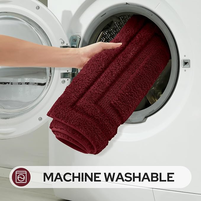 HOMEIDEAS Bathroom Rugs Sets 2 Piece, Super Soft and Absorbent Non Slip Microfiber Machine Washable Bath Mat Set (20" x 47" + 16" x 24", Burgundy Red)