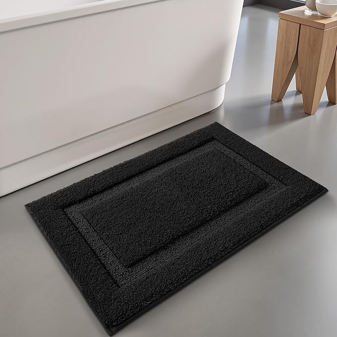 LUMI Ultra Soft Bathroom Rugs Non Slip with Rubber Backing, Absorbent Washable Bath Mat Quick Dry, Upgraded Premium Microfiber Plush Carpet for Bathtub and Shower Floor, Black, 24x36