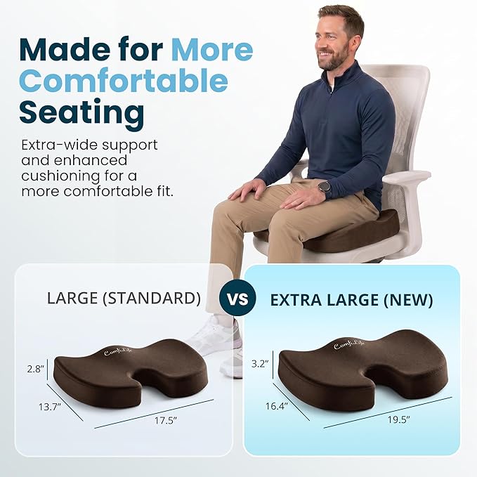 ComfiLife Extra Large Gel & Memory Foam Seat Cushion - Doctor Recommended Office Chair Cushion, Car Seat Cushion - Back & Sciatica Pain Relief - Wide Seat Cushion for Big & Tall (Brown)