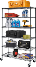 BestOffice | 6-Tier Wire Storage Shelves with Wheels | 18x48x78 | Black | Adjustable Racks | Heavy-Duty Metal Shelf, Holds Upto 600 lbs | No-Tool Assembly | Ideal for Home & Garage Shelving