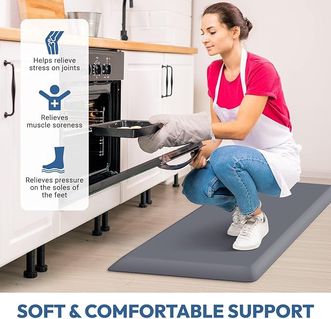 4/5 Inch Thick Kitchen Mat - Cushioned Anti Fatigue Mats for Kitchen Floor - Easy to Clean, Waterproof, Non-Slip Kitchen Rug for Sink, Office, Kitchen (17''x24'' Grey)
