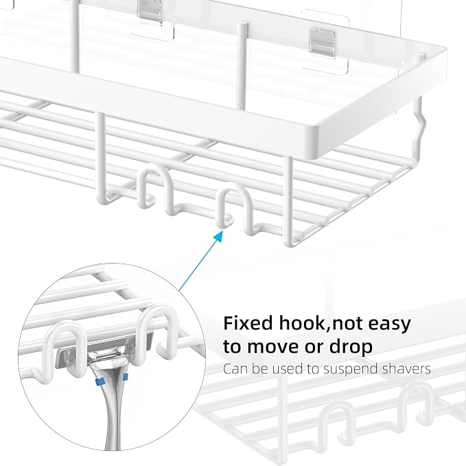 Moforoco 3-Pack Shower Caddy Basket Shelf with Soap Holder, No Drilling Traceless Adhesive Shower Wall Shelves, Rustproof White Bathroom Shower Storage Organizer