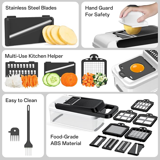 HomeHacks Vegetable Chopper Vegetable Cutter, 15 in 1 Kitchen Gadget, Dicer, Slicer, Onion Cutter, Salad, Cheese Grater & Egg Separator - Multi-Functional Veggie Chopper Lid with Handle (White)