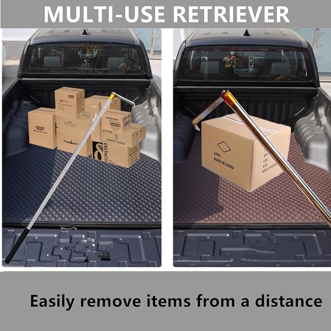 Cagaloi Cargo Grabber Reach Retriever Tool ，30-inch - 75-inch Adjustable Extensions.Versatile Heavy-Duty Truck Accessory for Pickup Truck Bed Hook bar with Comfortable Foam Handle and Two Long Hooks