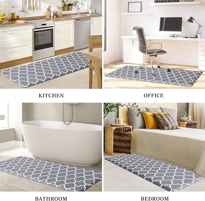 WISELIFE Anti Fatigue Floor Mat - 4/5 Inch Thick Kitchen Mat Non Slip Waterproof Heavy Duty Ergonomic Comfort Mat Durable for Home, Office, Sink, Laundry,(24" x 70", Grey)
