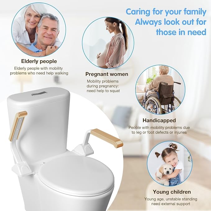 Toilet Safety Rails for Seniors, Heavy Duty Foldable Toilet Support for Seniors, Elderly Toilet Seat Rails with Arms, Toilet Bars for Elderly and Disabled Up to 520LBS, Easy Installation Toilet Rails