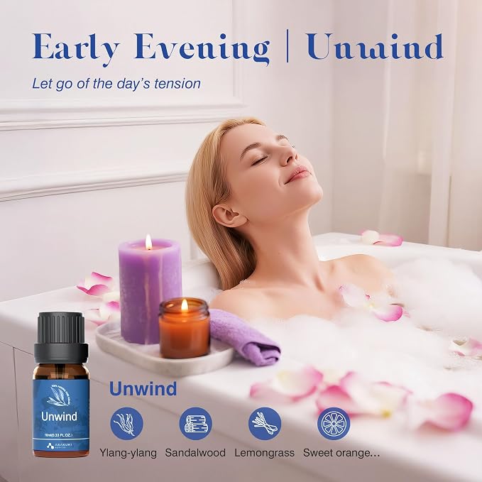ASAKUKI Essential Oils for Diffuser –6 Mood Essential Oil Blends (Breathe, Uplift, Sensual, Balance, Unwind, Rest) for Morning to Night Rituals, Home & Daily Use- Gifts for Mom