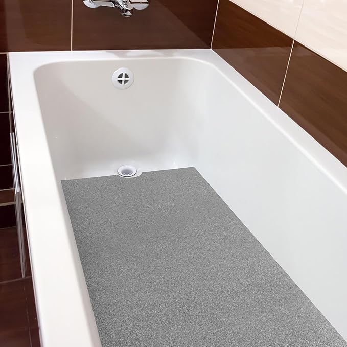 Dunzoom 16" x 40" Non Slip Bathtub Mat with Drain Cut Out Anti Slipping Non Skid Safe Tub Mat Adhesive Peel and Stick Bath Tub Mat PEVA Tub Sticker for Shower Floor Boat Wet Areas(Gray)