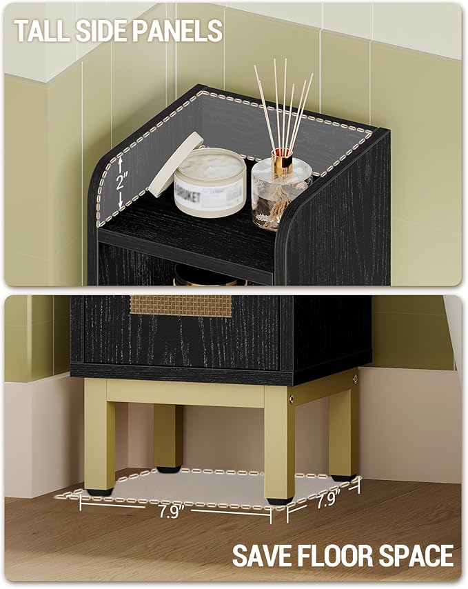 Hzuaneri Bathroom Storage Cabinet, Small Corner Floor Cabinet with Door and Shelves, Narrow Toilet Paper Holder, Bathroom Organizer with Adjustable Shelf, for Small Spaces, Rattan Black BC08204Y