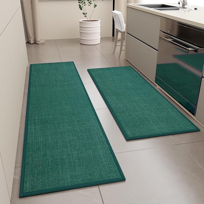 SUMLANS Kitchen Mat Set of 2 PCS, Christmas Cushioned Non Slip Rugs for Kitchen Floor, Absorbent Runner Comfort Standing Mats Washable for Kitchen, Office, Home (Green, 17.3"x47"+17.3"x71")