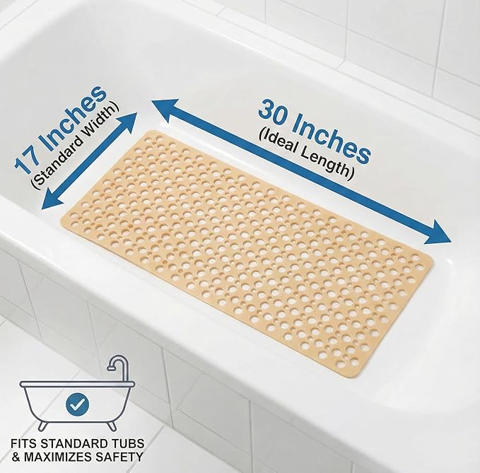 Nonslip Bathtub Mat Extra Soft TPE Bath Mat for Kids, Machine Washable Bathroom Shower Mat, Smooth/Non-Textured Tubs Only, 30L x 17W Inch (Light Orange)