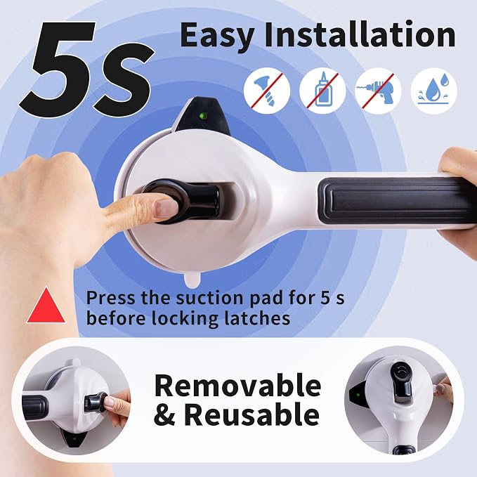Shower Grab Bars for Seniors 2 Pack,16.8" Suction Shower Handle with Safety Indicator, No-Drill Bathroom Safety Rails for Elderly, Bathtub & Tile/Glass (Black)