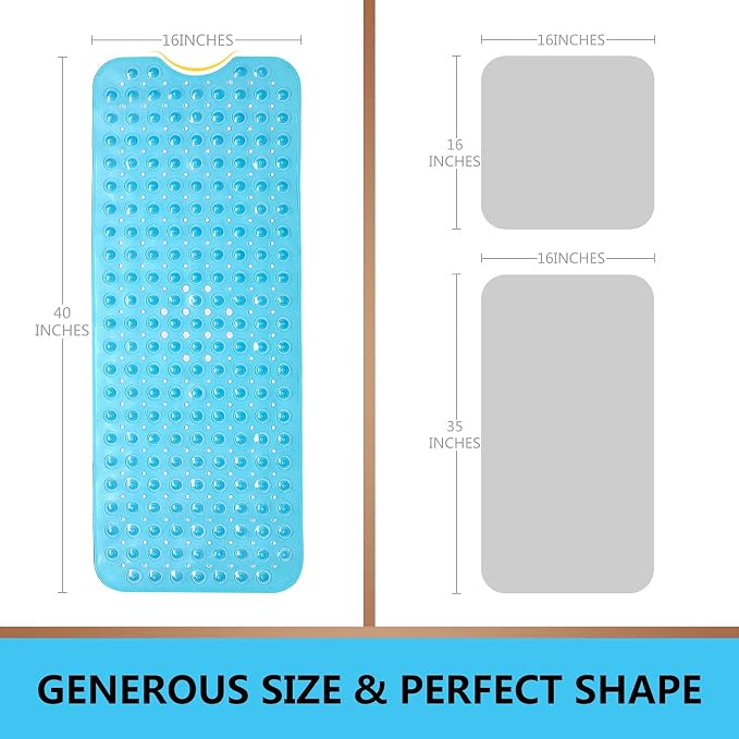 Upgrade Baby Bath Mat Non Slip Extra Long Bathtub Mat for Kids 40 X 16 Inch - Eco Friendly Bath Tub Mat with 200 Big Suction Cups,Machine Washable Shower Mat,Blue