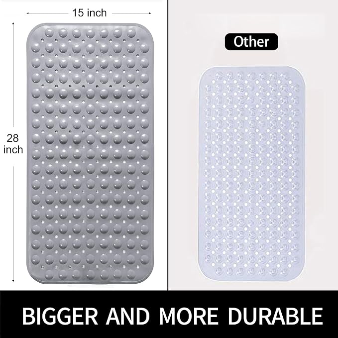 Bathtub and Shower Mats, 28 x 15 Inch Non-Slip Bath Mat, Machine Washable Bath Tub Mat with Suction Cups & Drain Holes for Bathroom, Beige