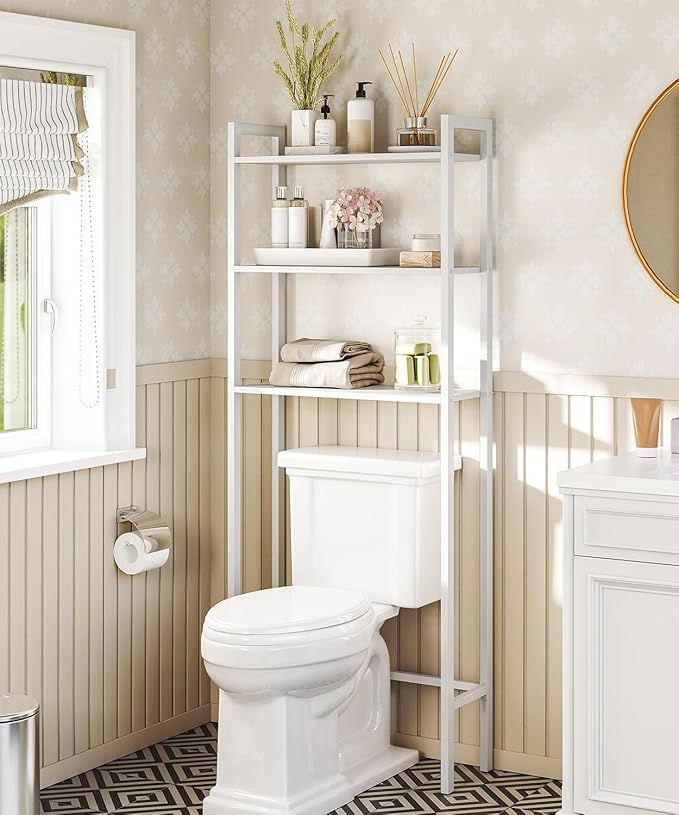 HOOBRO Over The Toilet Storage, 3-Tier Bathroom Organizer Shelf Over Toilet, Freestanding Bathroom Storage Shelves, Space Saver, Easy to Assemble for Room, White WT41TS01