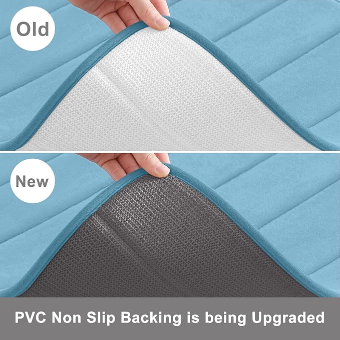Buganda Memory Foam U-Shaped Contour Toilet Rugs, Non Slip Absorbent, Thick Soft Washable Bathroom Mat, Floor Carpet Bath Rugs Mat for Toilet Base (24" x 24", Blue)