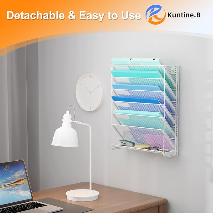 Kuntine.B Wall File Organizer (White, 7 Tier 2 Pack)