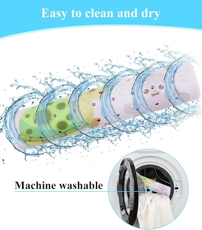 Secopad Bath Mat for Tub Non Slip, Machine Washable Anti-Slip Cartoon Baby Bathtub Shower Mat with Drain Holes and Suction Cups for Toddler & Kids, 40 Inch x 16 Inch, Pink Sea Animals