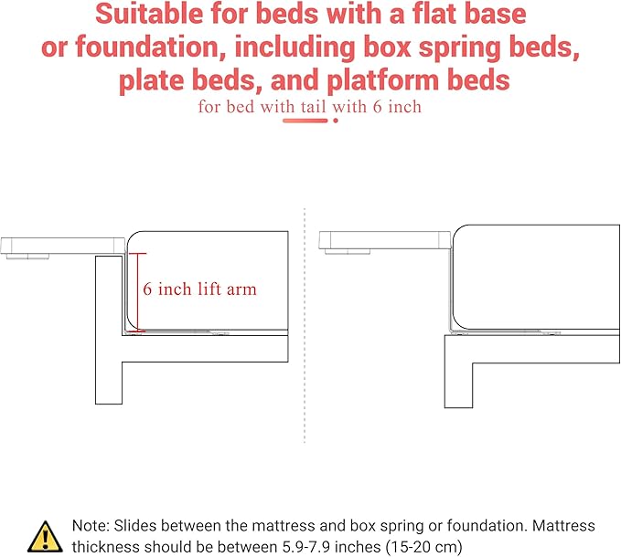 KIWIFOTOS Raised Bedside Shelf for Bed Tray Table Under Mattress for Box Spring Plate Platform Bed Nightstand Shelf Bedside Caddy College Dorm Room
