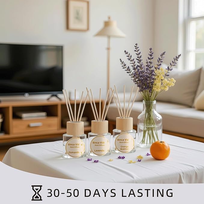 Reed Diffuser Set, Lavender Osmanthus Orange&Lemon Scent Oil Diffusers with Sticks for Home Office Bathroom Aromatherapy Decor 1.69oz X 3