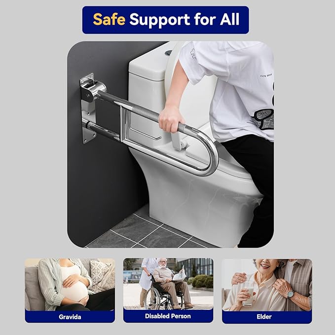 30 Inch Toilet Grab Bar, Fold Down Grab Bar with Paper Holder, Knurled Anti-Slip Grab Bars for Toilet, Stainless Steel Handrails Toilet for Seniors Disabled Elderly Pregnant, Brushed Nickel