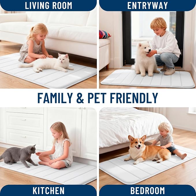 OLANLY Memory Foam Long Bathroom Rugs Runner 47x20, Super Soft Absorbent Bath Mat, Quick Dry, Machine Washable Shower Floor Rugs, Bathmat Carpet, Bathroom Home Decor Accessories, White