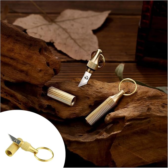2 Pcs Brass Keychain Package Opener - Compact Multi - Function Tool with Secure Lock, Portable for Travel/Office/Daily Use, Capsule Pendant Knife for Keys Unboxing