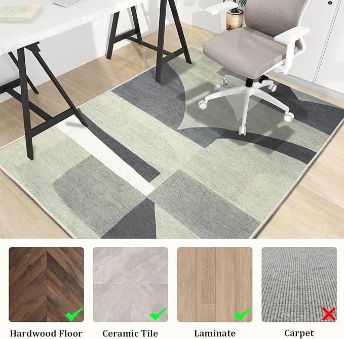 Office Chair Mat for Hardwood Floor, 60"x45" Easy Glide Computer Desk Mat Protector for Rolling Chair Under Desk Rug Nonslip Backing, Machine Wash, (Modern)