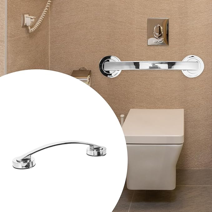 12 Inch Suction Cup Shower Handle Grab Bars for Bathtubs Showers Bathroom Safety Armrest for Seniors Children Elderly No Drilling Required Silver