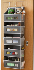 5 Tier Over The Door Organizer - Large Capacity Behind Door Hanging Shelves with 10 Mesh Pockets and Clear Windows, Closet Organizers and Storage for Bathroom, Bedroom, Nursery, Grey