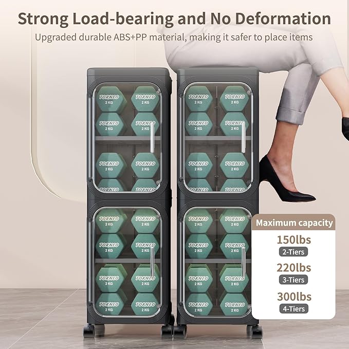 4-Tiers Slim Bathroom Storage Cabinet, Foldable Storage Cabinets,Narrow Bathroom Storage,Movable Bathroom Storage Organizer for Small Spaces,Bathroom,Kitchen,Laundry, Black