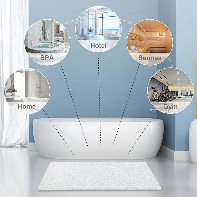 godehone Shower Mats Non Slip Without Suction Cups, PVC Loofah Bathroom Mats, Loofah Mats for Shower and Bathroom, Quick Drying, 15.7× 36 Inch, White