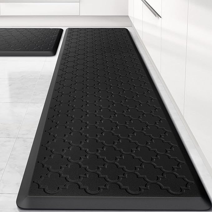 Kitchen Mat [2 PCS] Cushioned Anti-Fatigue Floor Mat Water Resistant Non-Skid Kitchen Mats and Rugs Ergonomic Comfort Foam Kitchen Rugs Standing Mat for Floor Office Sink(Black,17.3"x28"+17.3"x60")
