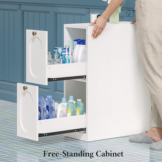 Over the Toilet Storage Cabinet with Mobile Bathroom Storage Cabinet & 3 Adjustable Shelves, Bathroom Storage Cabinet Over Toilet with 4 Section Drawers for Bathroom and Laundry Room, White
