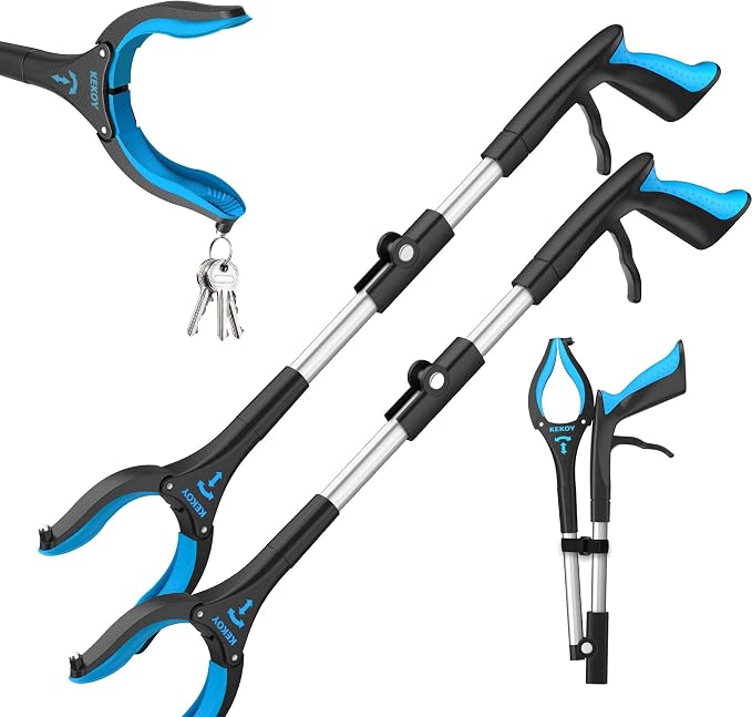 KEKOY 26 Inch Grabber Reacher Tool for Seniors 2 Pack, Foldable Reacher Grabbers Pickup Stick with Anti-Slip 360° Rotating Jaw, 4" Wide Extended Claw with Magnet for Disabled, After Surgery Recovery