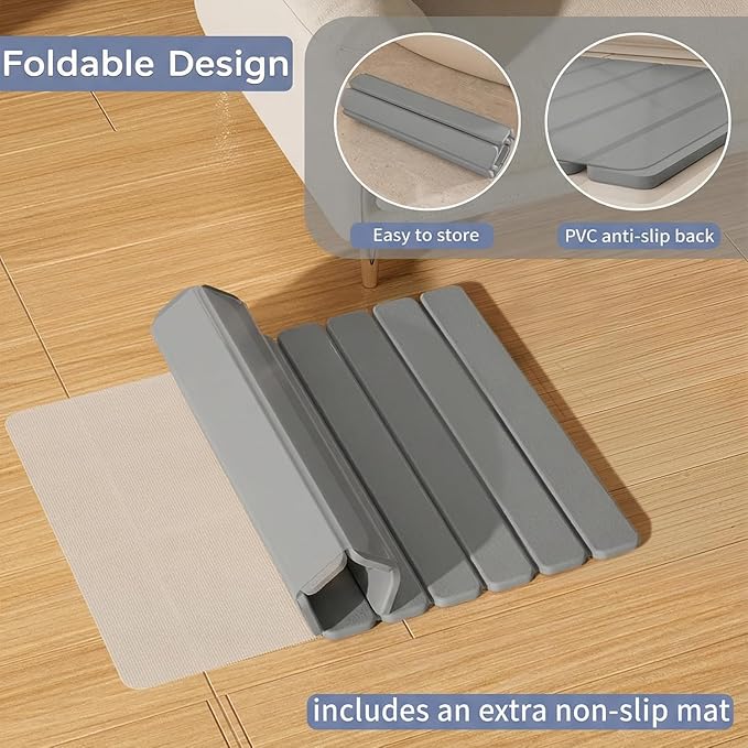 Foldable Stone Bath Mat, Quick Dry Stone Drying Mats for Bathroom, Super Absorbent Bath Mat, Non Slip, Large Diatomaceous Earth Dish Drying Mats for Kitchen Counter 23.5 x 15.4in, Dark Gray