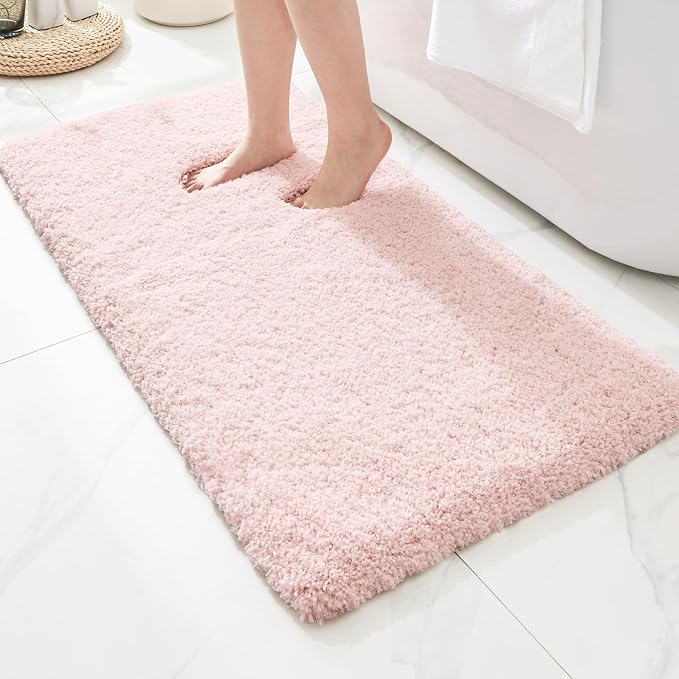Disolla Bathroom Runner Rug 24x59 Non Slip Fluffy Long Bath Mat for Bathroom Floor Washable Plush Luxury Bath Rug for Tub Absorbent Shower Sink Mat Bedside Rug, Sakura Pink