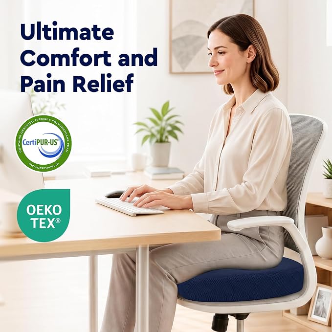 TushGuard Seat Cushion - for Office Chair, Car Seat, Airplane, Bleacher - Sciatica & Coccyx Pain Relief Desk Chair Cushion for Long Sitting Office Workers, Car Drivers(Blue, XXX-Large)