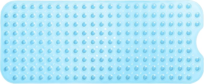 Extra-Long Non-Slip Bathtub & Shower Mat 39”x16” (Smooth/Non-Textured Tubs Only) Safe, Clean, Machine-Washable, Superior Grip&Drainage, Vinyl, Transparent Light Blue