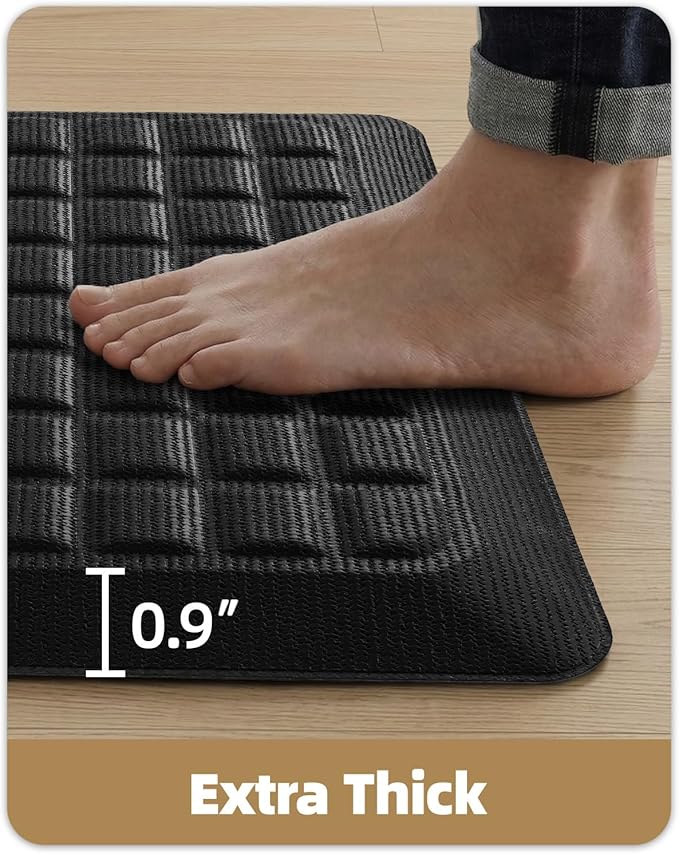 Color&Geometry 0.9 Inch Extra Thick Anti Fatigue Kitchen Floor Mat, High-Density Supportive Foam Standing Desk Mat, Waterproof Non-Slip Comfort for Sink, Office, Laundry, 20"x39", Black