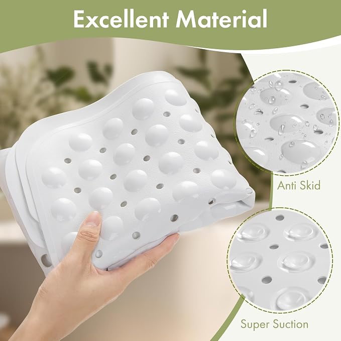 AmazerBath Shower Mat Non Slip 40 x 16 Inches, Shower Stall Mats with Suction Cups and Drain Holes, Non Slip Bath Mat for Tub for Elderly & Kids, White
