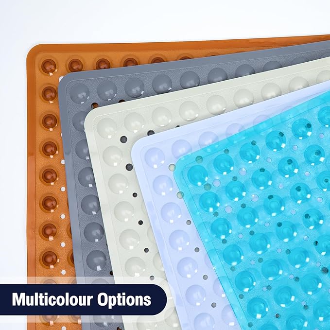 Square Shower Bathtub Mat Non Slip for Inside Shower Clear Brown 21x21 Inch, Shower Stall Mats for Bathroom Floor, Soft Bath Mat for Tub with Big Suction Cups Drain Holes, Easy Washable Dry