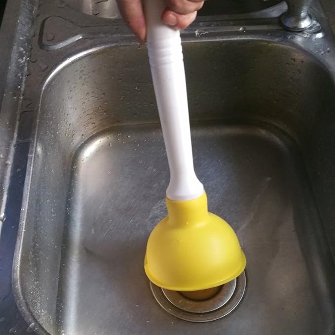 NewFerU Drain Plunger, Small Hand Force Plumber Helper, Little 4 inch Cup Clog Remover, Tiny Rubber Unclogger in 9" Short Handle for Kitchen Sink, Bathroom Toilet, Shower Bath Tub (Yellow)